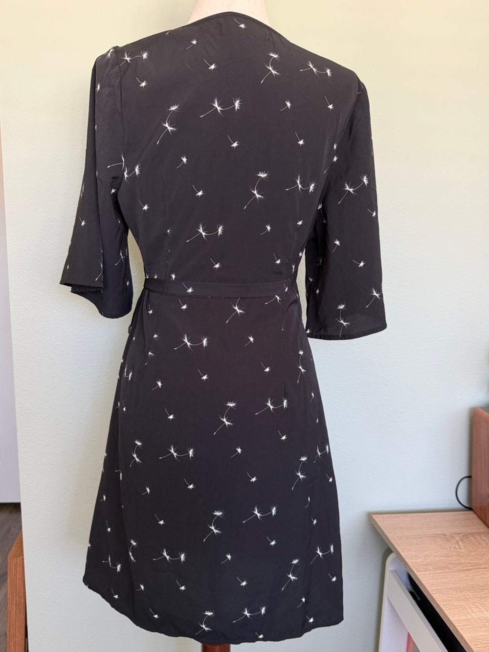 Disturbia Black Wrap Midi Dress with White Dandelion Motif - Picture 4 of 8